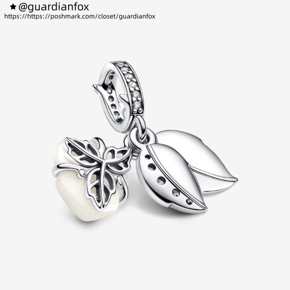 Pandora White Rose in Bloom Double Dangle Charm - Picture 4 of 7